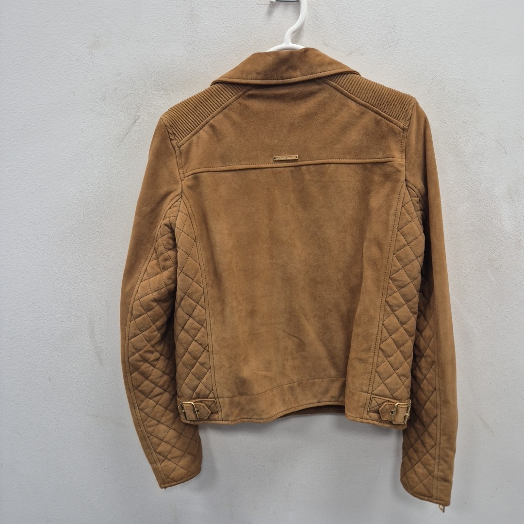 Holland Cooper Brown Soft Suede Leather Country Biker Houndstooth Jacket Uk 12