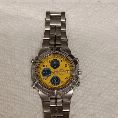 Seiko Quartz Chronograph Alarm 200m Tachymeter Yellow/Blue Dial Steel
