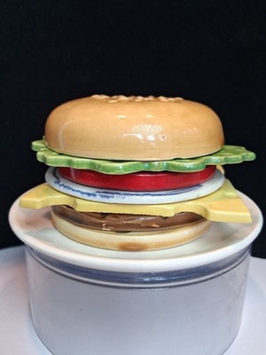 Vintage Ceramic Deli Cheeseburger Coaster Set by Jo Anne Marquardt Jam Inc 1979