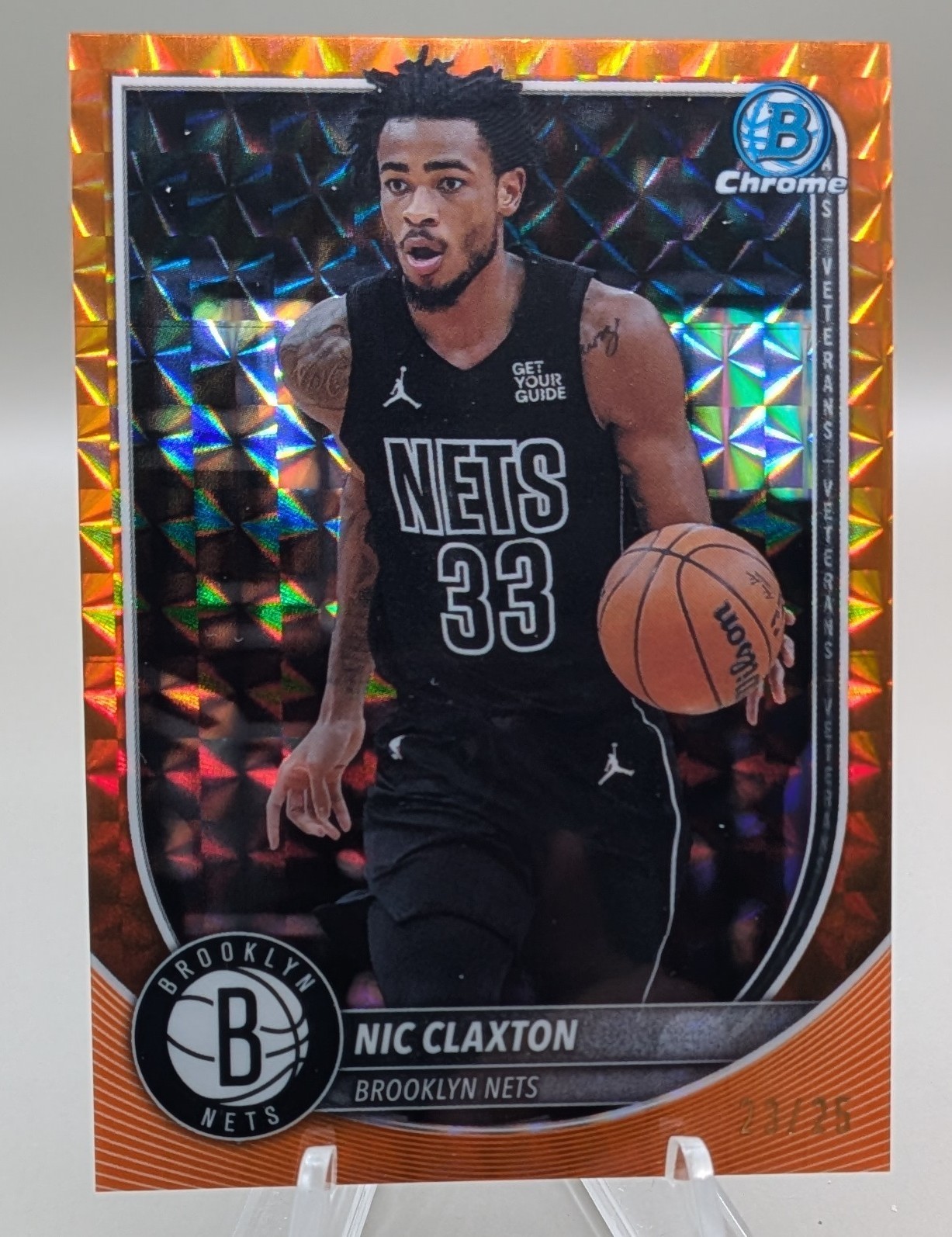 2025-26 Bowman Chrome Nic Claxton Nets Orange Geometric Refractor /25 