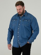 Duke Big Mens Blue Denim Shirt Long Sleeve Classic Western Style (KS1023)