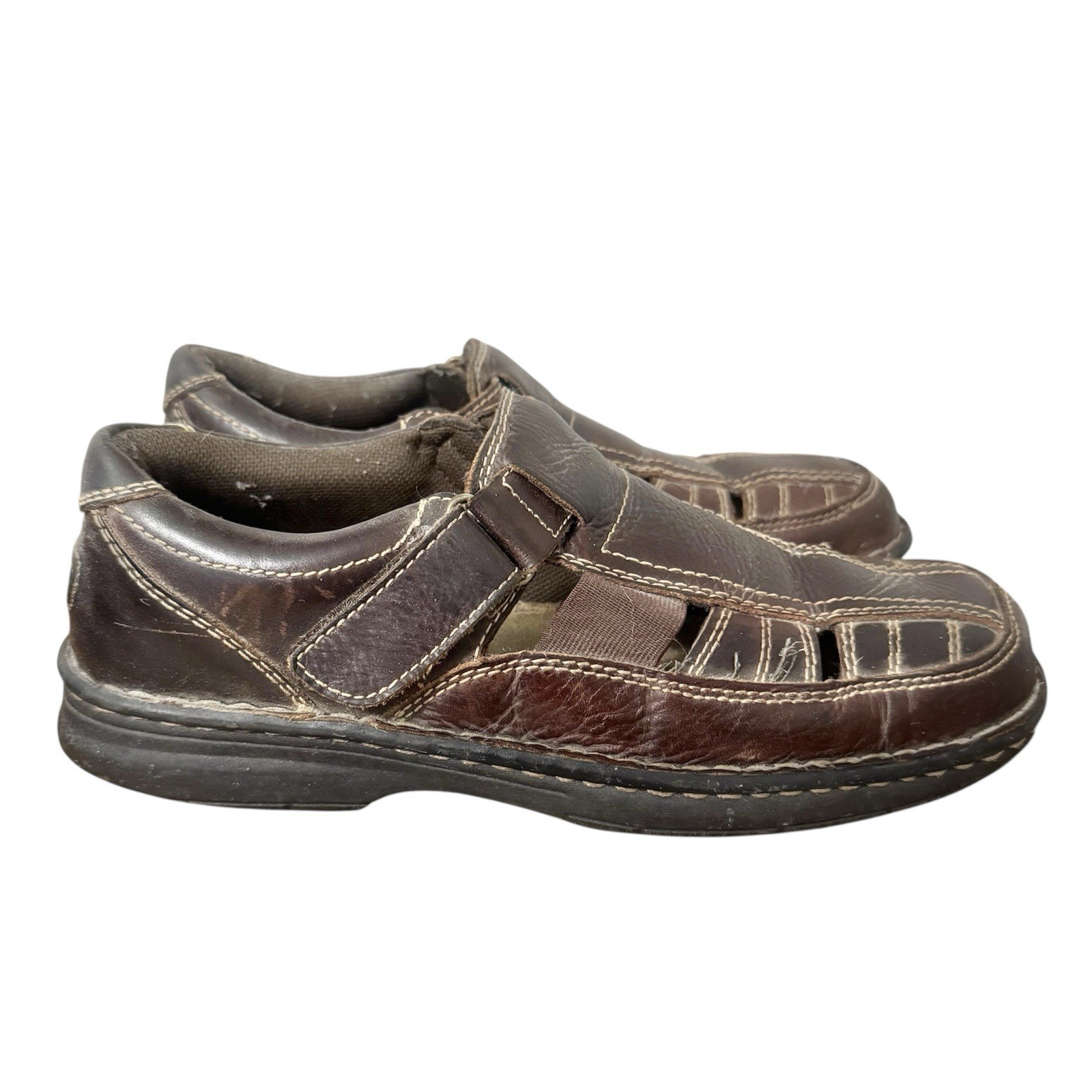 Vintage Duck Head Leather Fisherman Sandals Men Size 9.5M Brown Retro Style