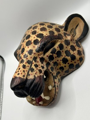 Hand Carved Wood Leopard Head Wall Hanging Art Home Decor 