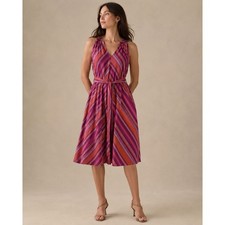 A New Day Magenta Striped Sleeveless Cotton Midi Dress with Belt Small NWT