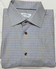 Eton Shirt Mens 16 41 Blue Micro Pattern Contemporary Fit Dress Long Sleeve