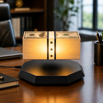 Floating Rotating Money Stack Lamp Magnetic Levitating Dollar LED Night Light