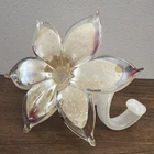 Murano 5.5" Blown Stretched Art Glass 6 Petal Flower Burg Tan  White Curly Stem