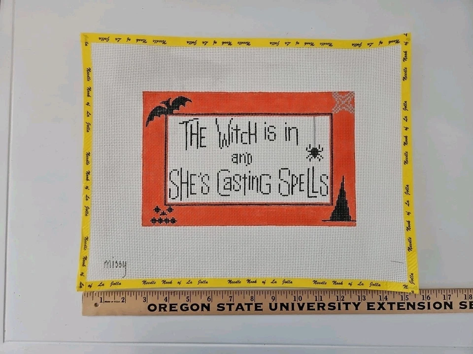 Missy THE WITCH IS IN Handpainted Needlepoint Canvas 14ct Mono 15"x11" HALLOWEEN - Image 2 of 4