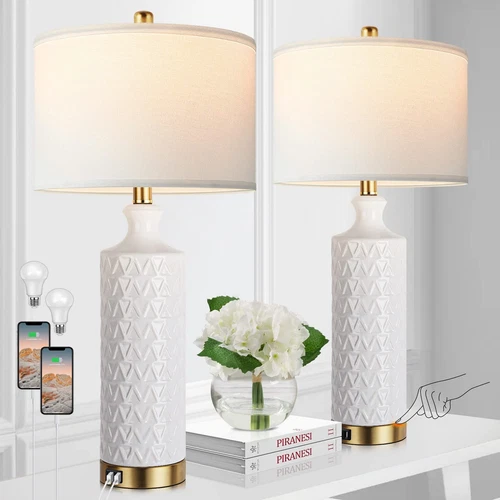 Touch Control Table Lamp Set of 2, Modern Contemporary Ceramic Bedside Lamps ...