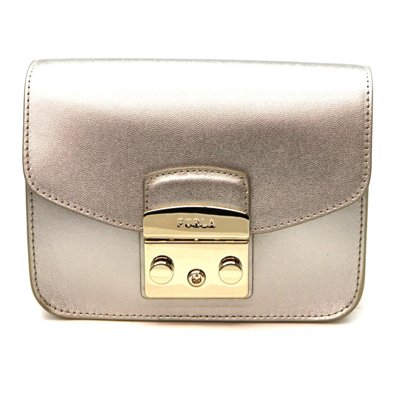 FURLA Metropolis Chain Bag Shoulder Silver Tone Leather