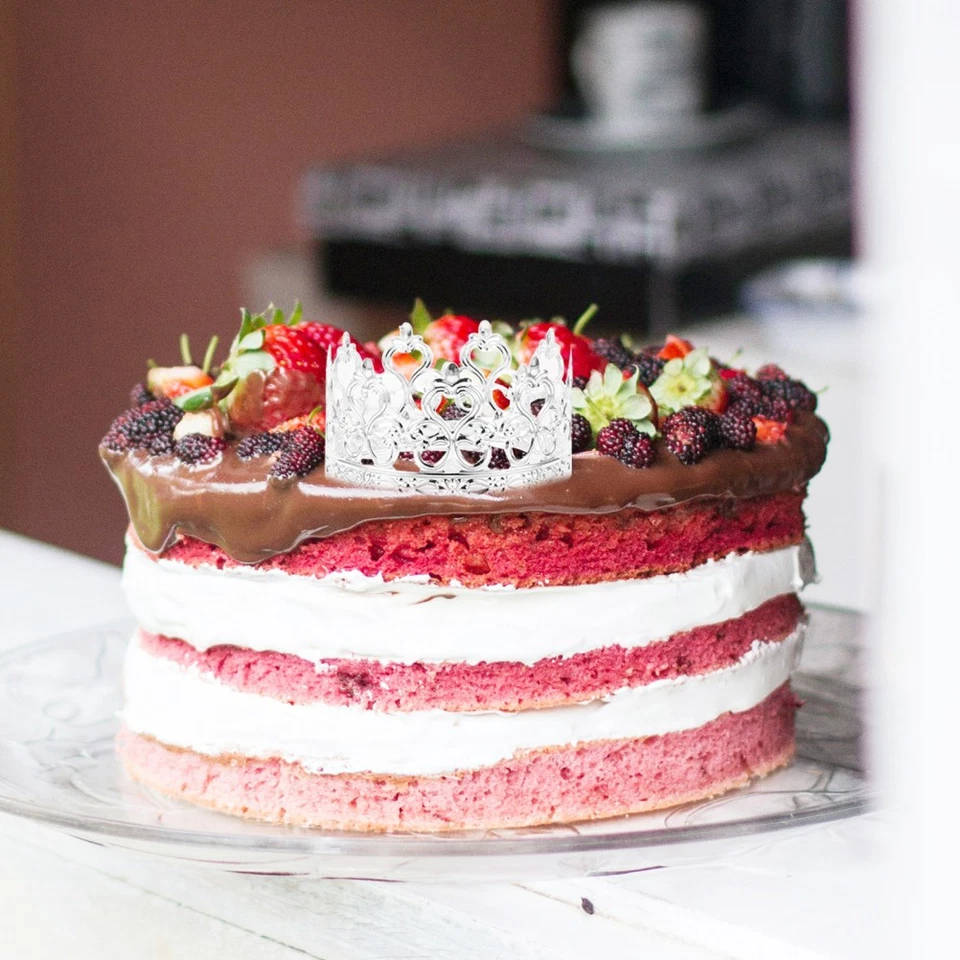  Corona d'argento per torta Topper Mini Corona Decorazione per torta Matrimonio - Immagine 4 di 4