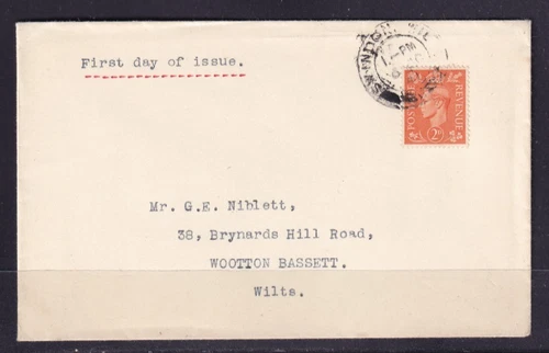 GB 1941 KGVI FIRST DAY COVER LIGHT COLOUR DEFINITIVE 2D PALE ORANGE SG488 #C2301