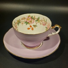 Adderley Bone China Vintage Cabinet Teacup Trio Lilac Briar Rose