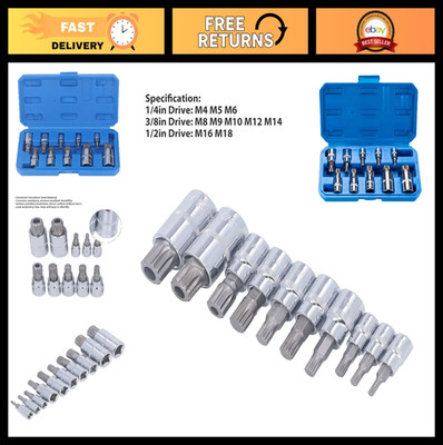 10 Pcs Triple Square Spline Bit Socket Set M4-M18, 1/4'' 3/8'' 1/2'' Drive, CR-V St