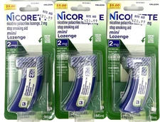 Lot of 3 Nicorette Mini Lozenges - Mint - 2MG - 20ct Exp 2026 - NEW AND SEALED