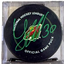 JESPER WALLSTEDT signed (MINNESOTA WILD) Game hockey puck BECKETT BAS AC93093
