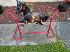 Black W/ Red Metal Frame Spring Hobby Rocking Horse Vintage 1970s