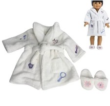 American Girl White Embroided Spa Bath Robe And Slippers