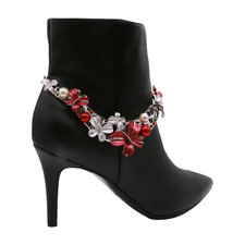 Women Silver Metal Chain Boot Bracelet Shoe Butterfly Charm Red Bling Collection