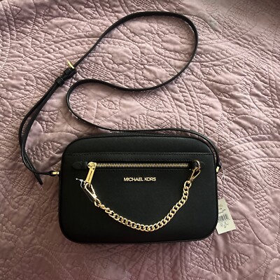 【国内即発】マイケルコース JET SET ITEM ZP CHAIN XBDY BLACK MICHAEL KORS Jet Set Zip Chain Black Gold Saffiano Leather