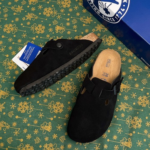 Birkenstock Boston Suede Leather Unisex Clogs Shoes Soft Footbed Black 37-45 - Picture 11 of 21
