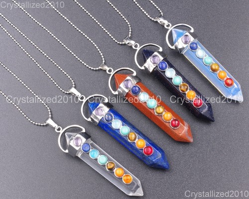 Natural Gemstones Hexagonal Pointed Colorful Stones Pendant Charm Beads Healing - Picture 4 of 55