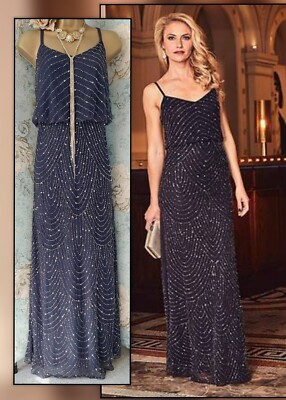 Joanna Hope Beaded navy blue Silver lace 20s Wedding Cami Long