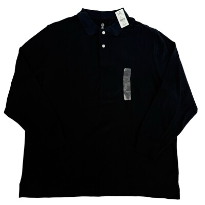 NWT DXL HB Harbor Bay Black Long Sleeve Polo Shirt Sz 2XL 100% Cotton Collared