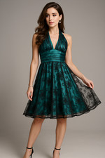 Adrianna Papell Dress Women 6P Teal Black Fit N Flare Floral Mesh Whimsigoth Y2K