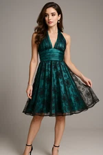 Adrianna Papell Dress Women 6P Teal Black Fit N Flare Floral Mesh Whimsigoth Y2K