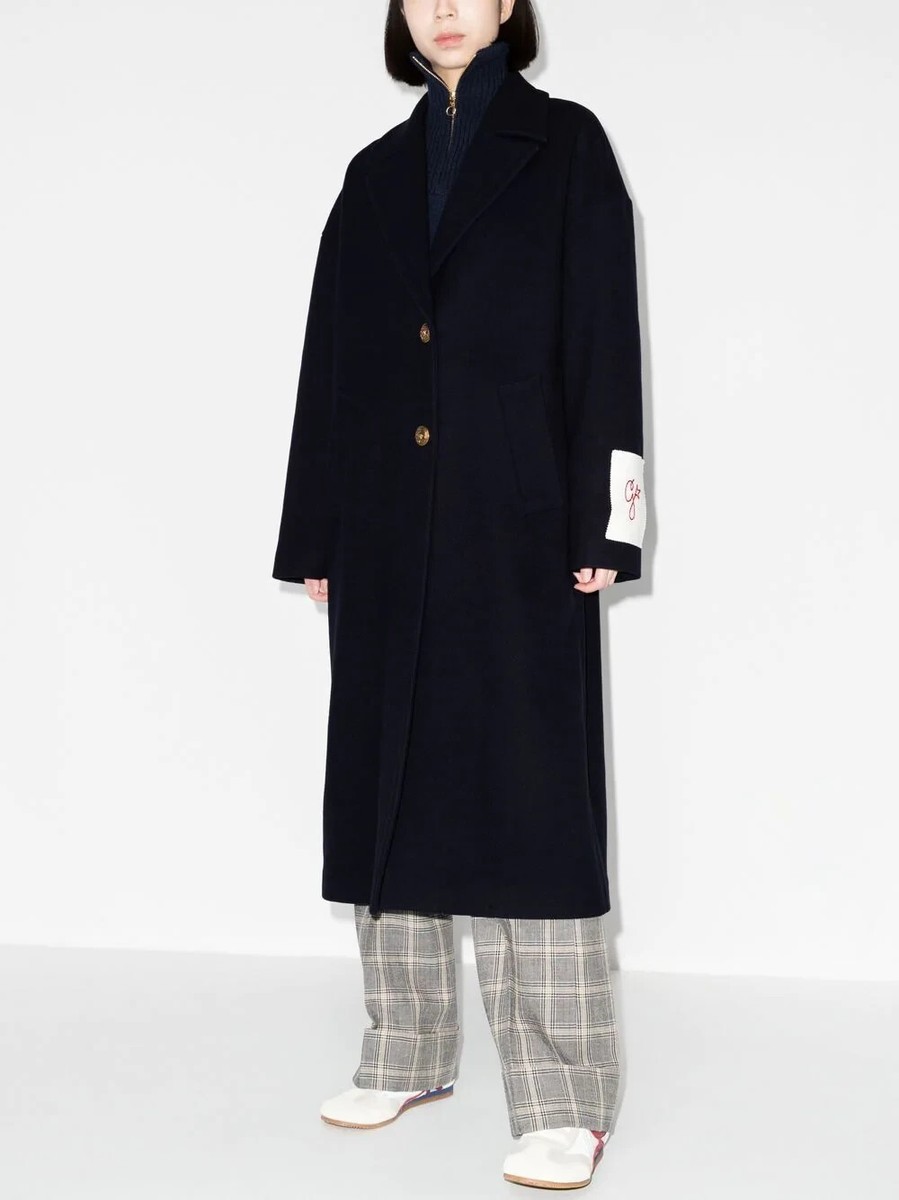 コート Golden Goose FW25 Coats (GWP00566 P00050250486) NEW Golden Goose logo patch single-breasted coat in Navy