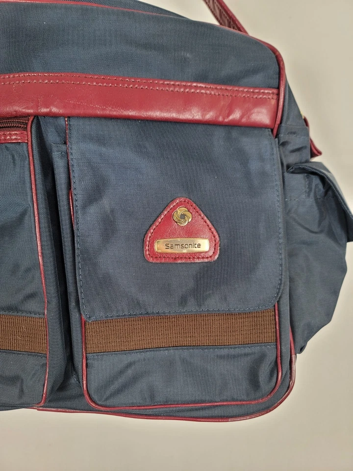 Bolso de Hombro Mensajero de Viaje Samsonite Survivor Azul Marino Borgoña De Colección Raro Foto 3 de 4