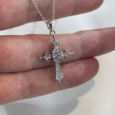 14K White Gold Plated 2.33Ct Round Cut Real Moissanite Cross Women Pendant