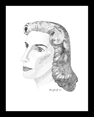 Portrait of a Woman -- B & W Ink Drawing -- Signed by Artist ''Vintage Woman''