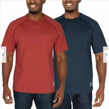 Rugged Elements Men's 2-Pack Cotton Blend Work Tee Shirt (navy/red, SMALL) NWT