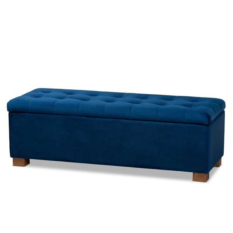 Navy blue velvet storage bench deals