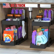 2 PACK X Under Sink Organizer Rack 2 Tier Under Sliding Cabinet Basket Organizer