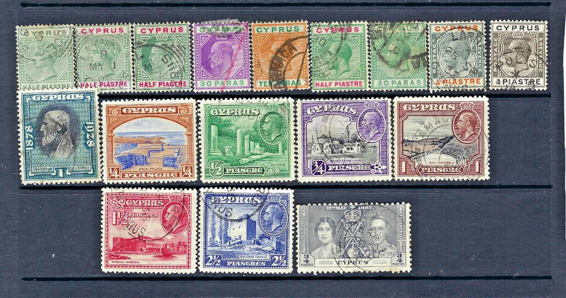 Cyprus 1882-1937 #19a, 28, 50-51, 61a, 62, 75, 89, 93, 115, 125-130, 140 USED