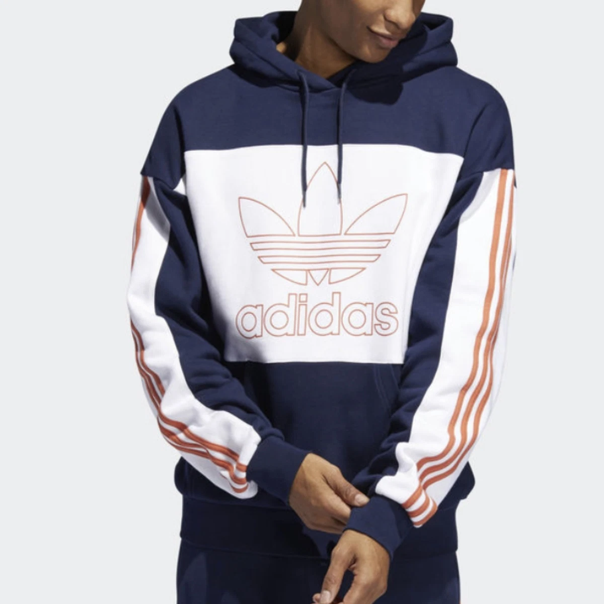 Adidas Outline Navy White Orange Men s Hoodie S