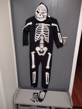 Skeleton Halloween Costume w/mask Youth 8-10. 46" Long. missing hand/foot R 