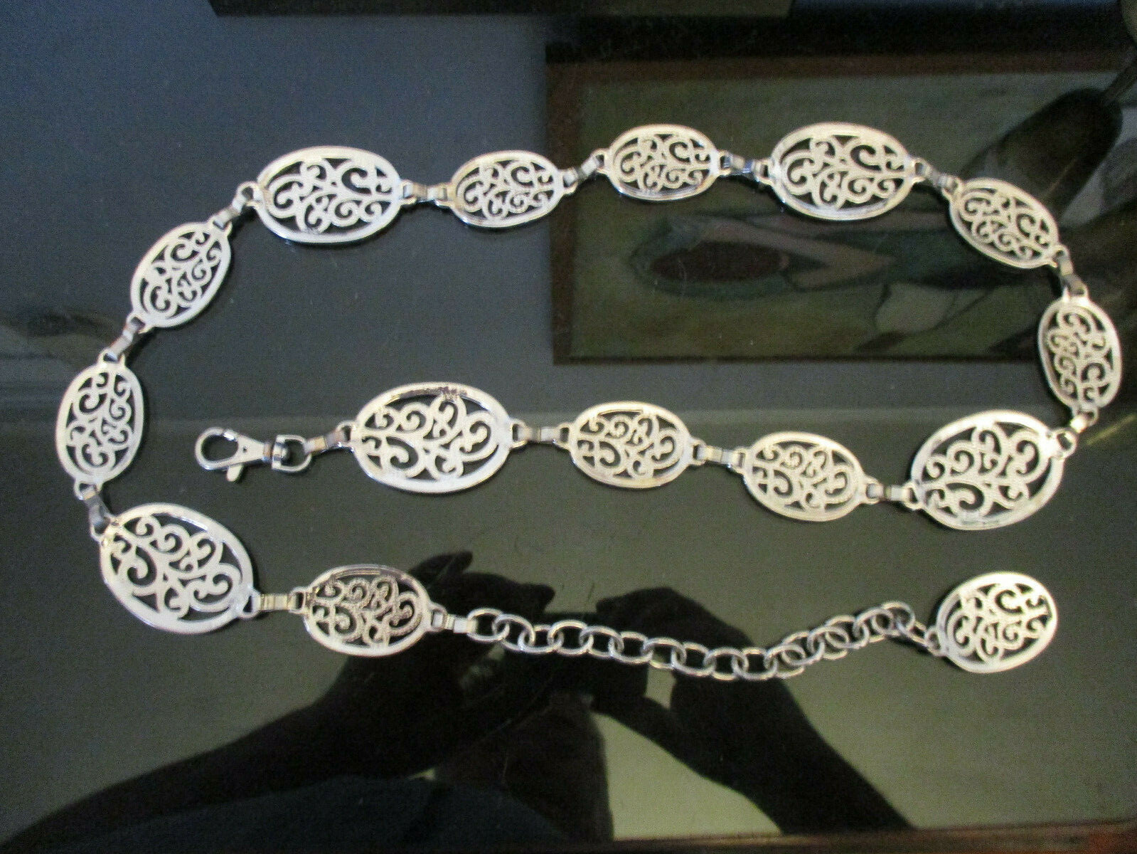 Vintage Statement Stylized Scroll Oval Silver Ton… - image 5