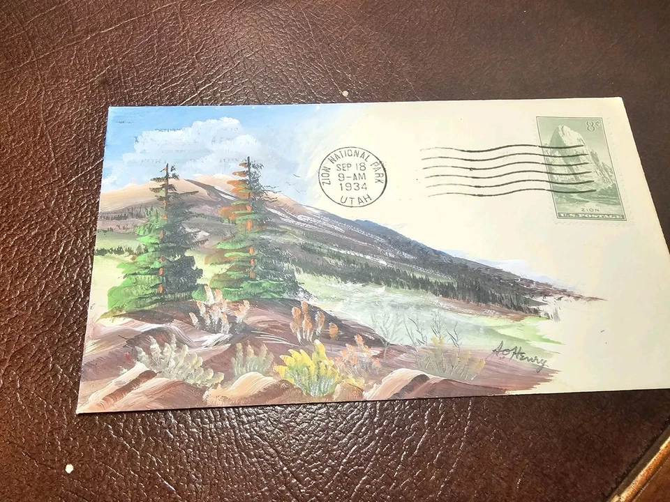  USPS FDC SC# 747  8C          A O HENRY HAND PAINTED ZION NATIONAL PARK 1934 - Image 2 of 4