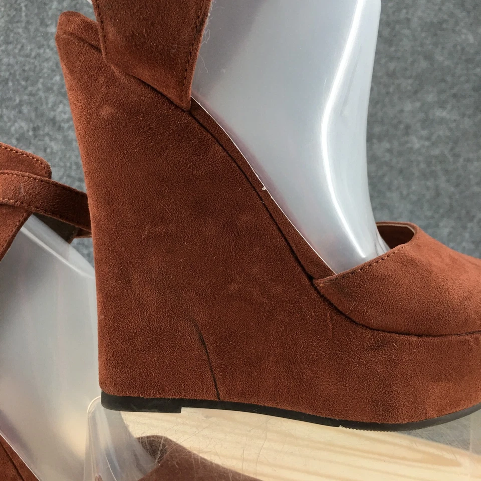 Forever 21 Wedge Platform Pumps Womens 7 Brown Ankle Buckle Strap Suede Casual - Image 4 of 4