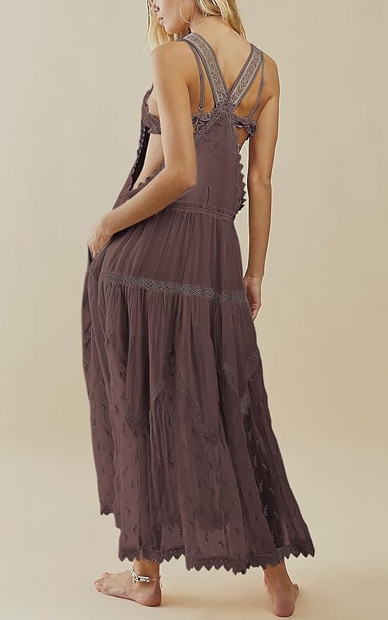 Women's Laced Embroidered Tulle Bib Dress Casual Loose Adjustable Straps Maxi | eBay Women's Laced Embroidered Tulle Bib Dress Casual Loose Adjustable Straps Maxi | eBay