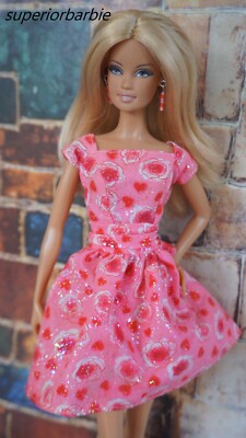 BARBIE FASHIONS Red Carnation Glitter Party Dress & Accessories | eBay
