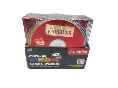 NEW Imation Neon Colors 16x 700MB 80-min CD-R With Slim Jewel Cases Sealed
