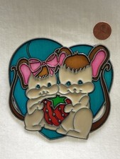 Mice With Strawberry And Heart Stained Glass Suncatcher 1970s Sun Catcher
