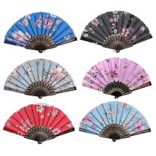 Spanish Handheld Fan Floral Print Fabric Folding Portable Dance Fan Party Weddin