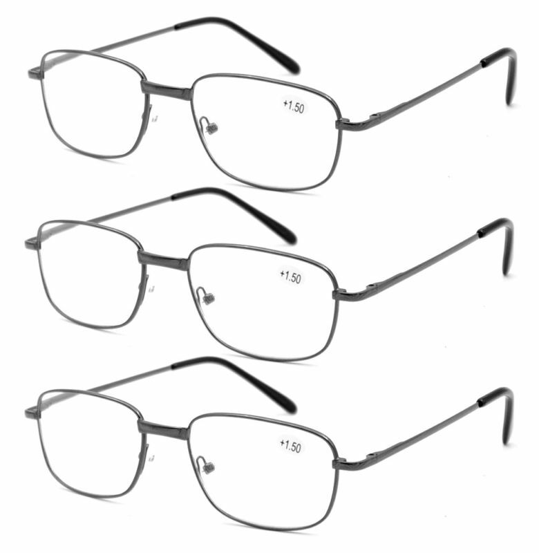 3 Pairs Men Metal Reading Glasses Spring Hinge Readers 1.0 1.5 2.0 2.5