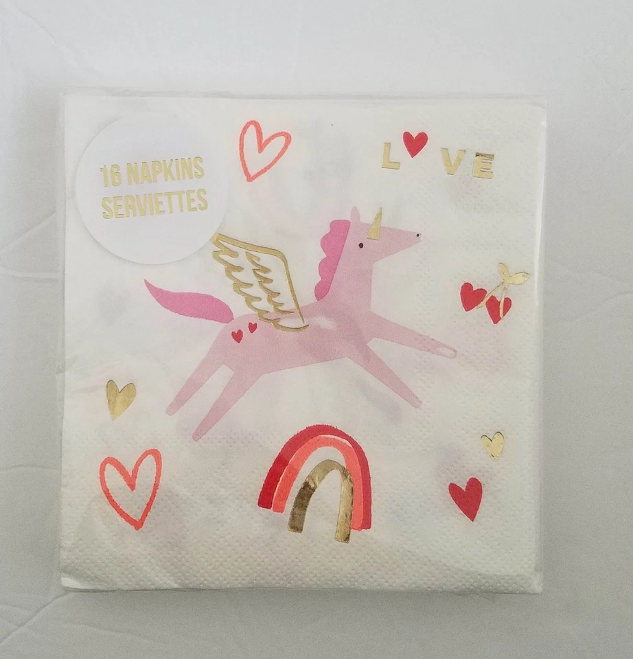 Valentines Meri Meri UNICORN Set of 8 Paper Plates 8 Dessert Dinner Bev Napkins - Image 3 of 4